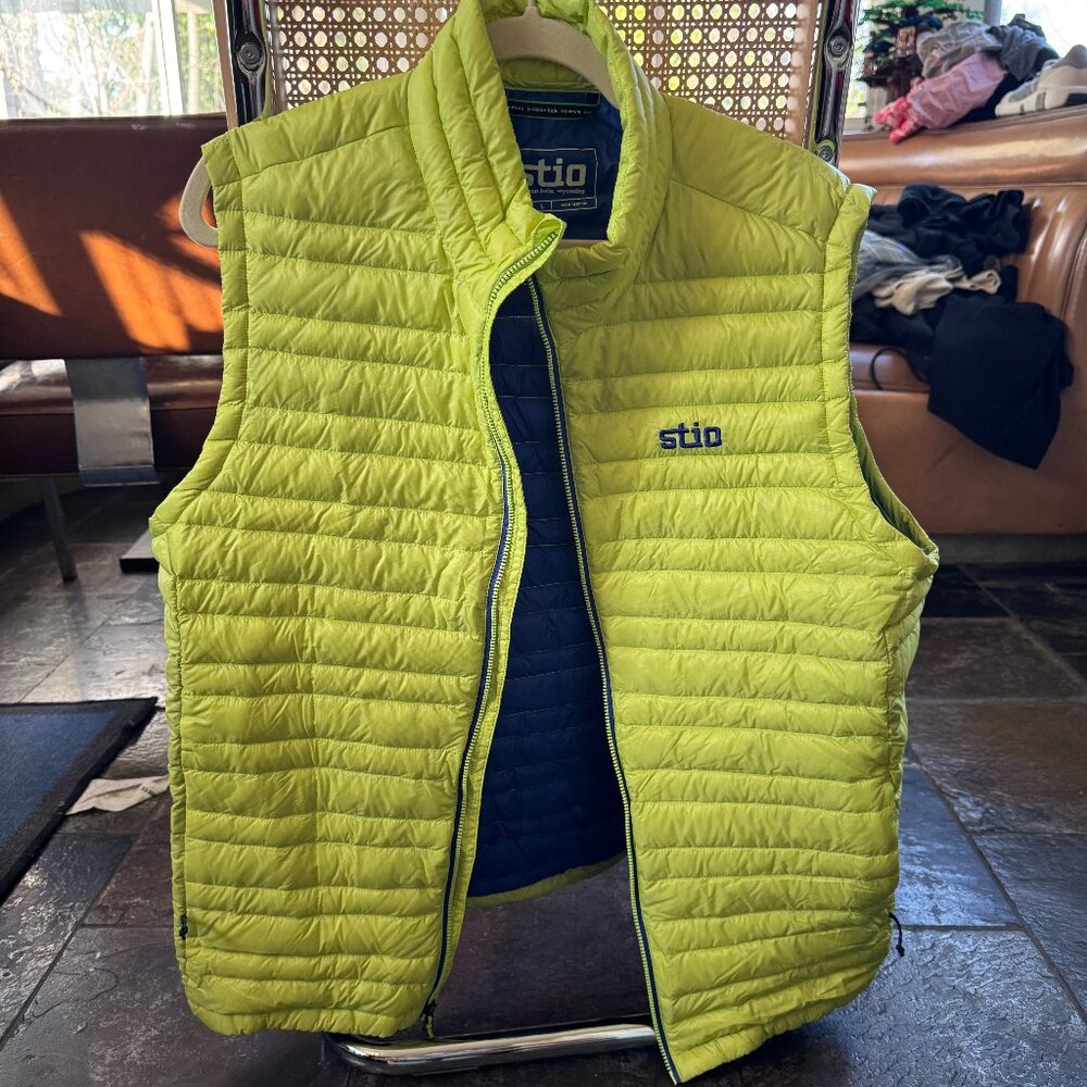 Neon yellow and blue Stio puffer vest